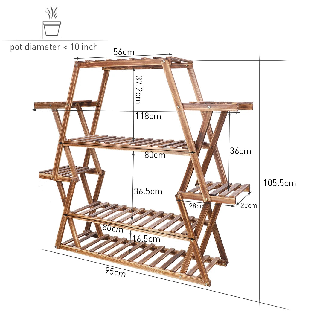 8 Tier Tall Large Capacity Wood Plant Stand Steady Flower Shelves for Patio Porch Balcony