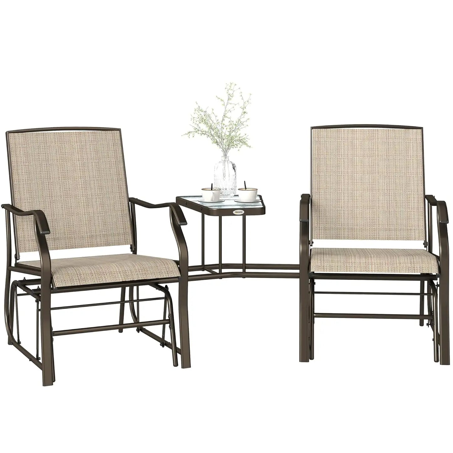 Outdoor Glider Chairs with Coffee Table, Patio 2-Seat Rocking Chair Swing Loveseat with Breathable Sling, Customized