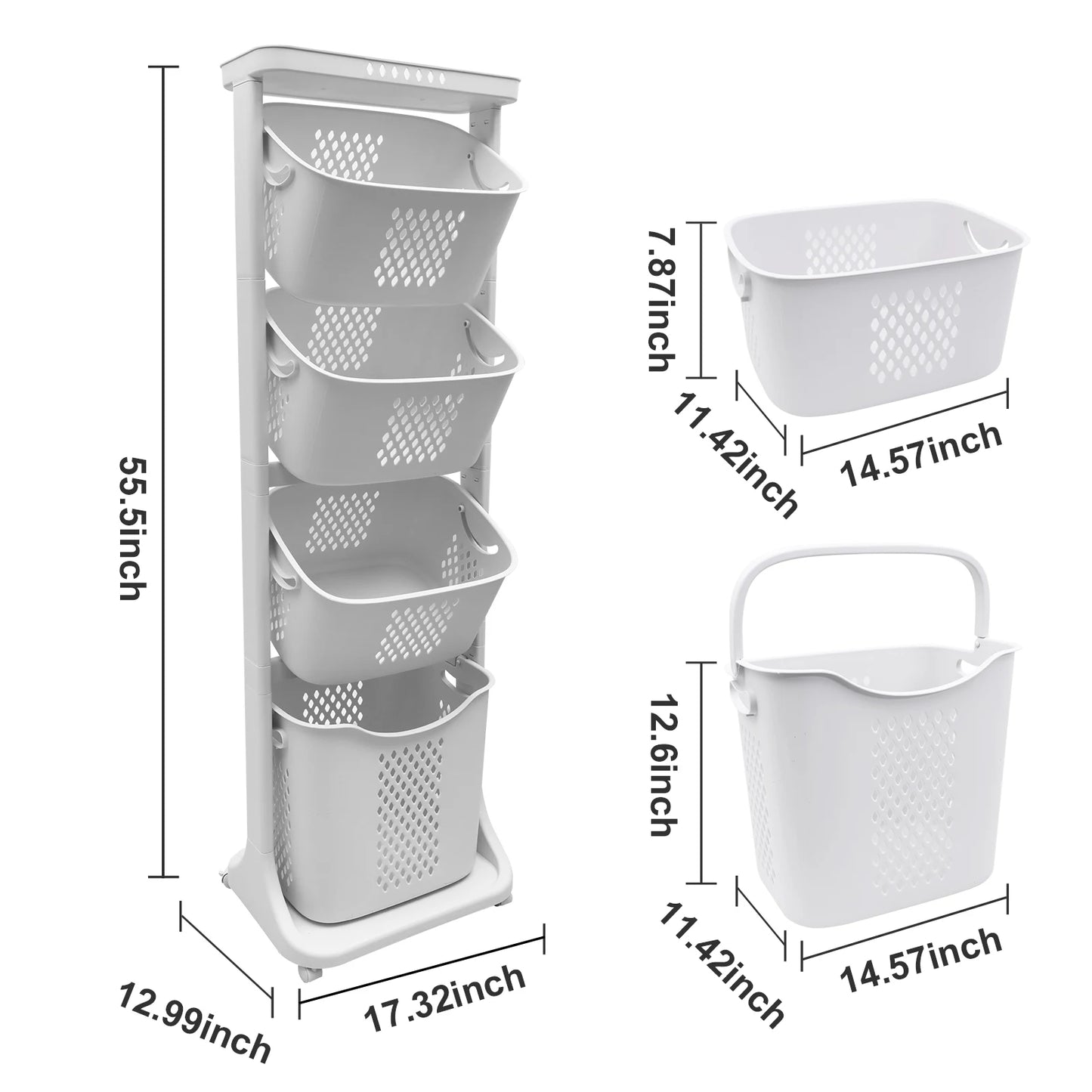 2 4 Tier Laundry Basket Cart With Removable Storage Buckets