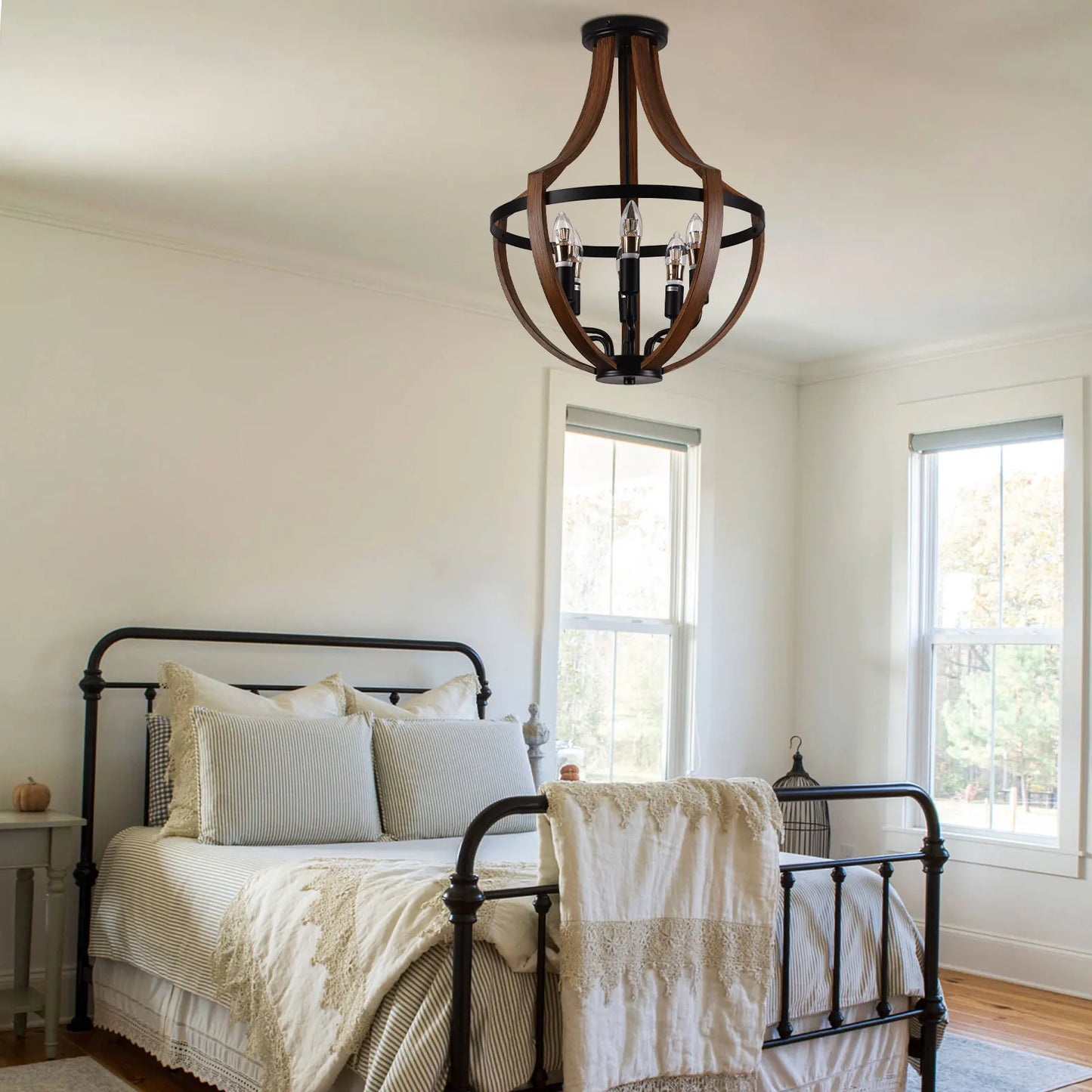 Modern Rustic Wooden Pendant Light Fixture - 17 Inch Diameter - Handmade Natural Wood Kitchen Dining Room Lighting
