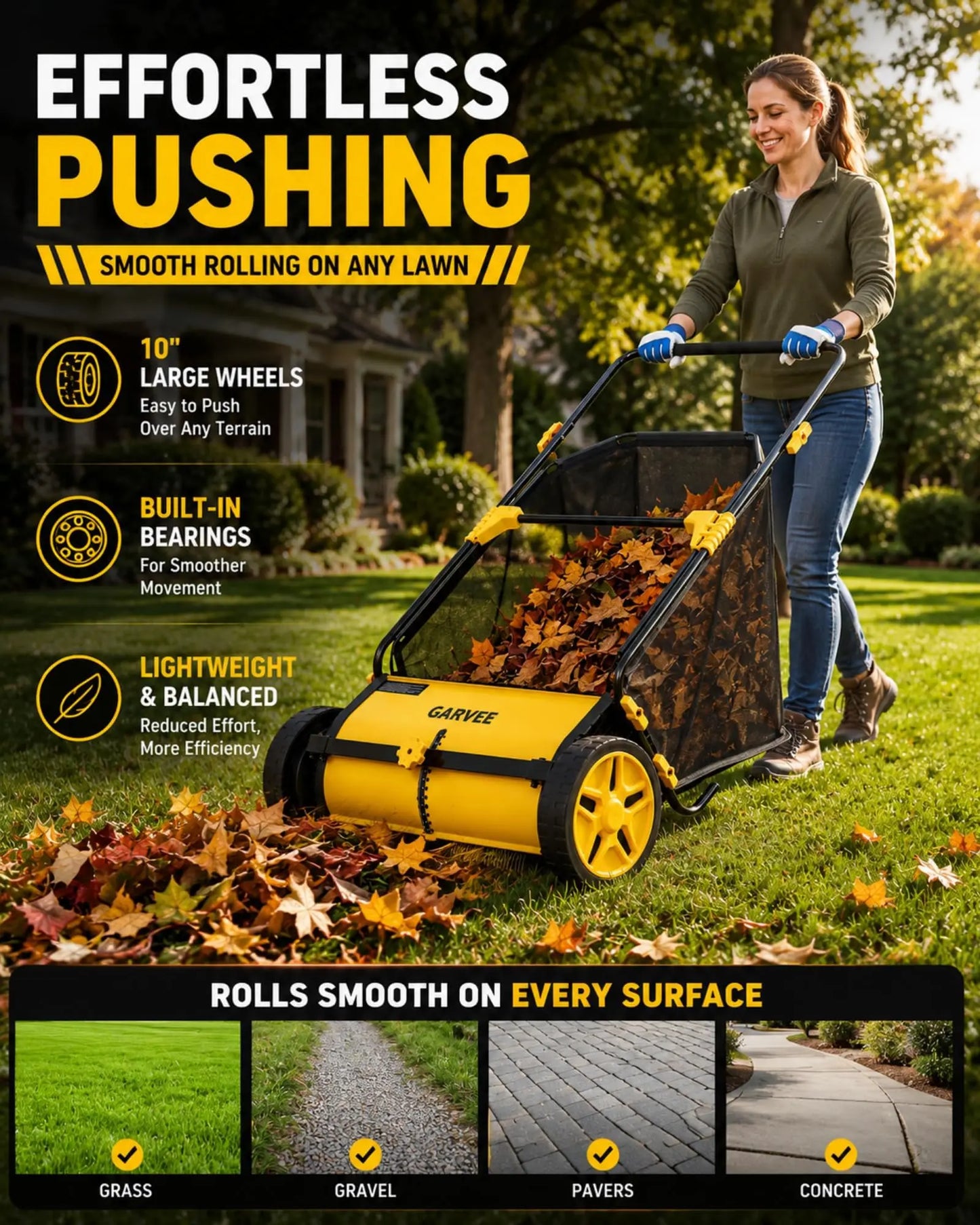 HiMISS Manual Push Lawn Sweeper For Leaves And Grass