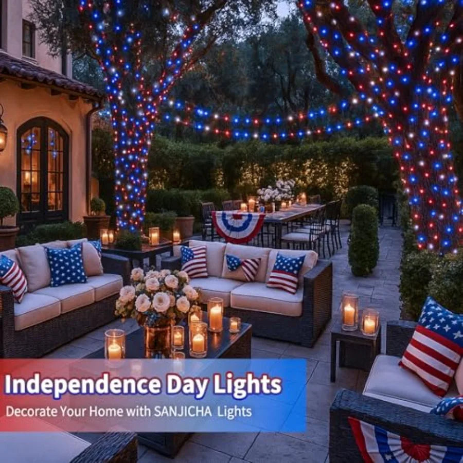 Solar String Lights 30LED Patriotic Outdoor Waterproof With 8 Modes
