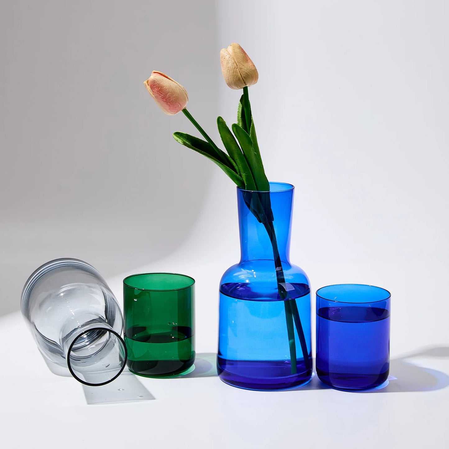 Glass Water Carafe Set with Tumbler Cup, Handblown Glass Pitcher and Cup Set for Cold Drink Water Milk Coffee