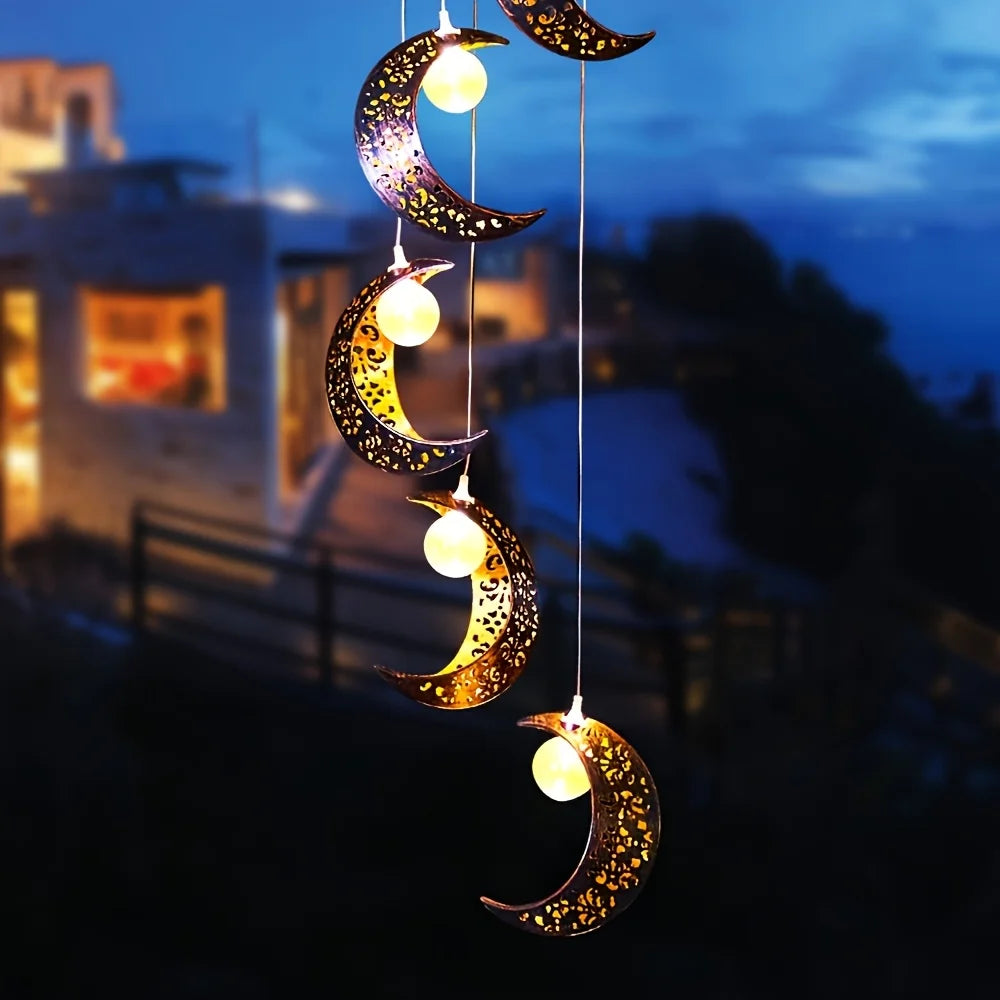 Solar Powered Moon Wind Chime Light For Outdoor Patio Garden