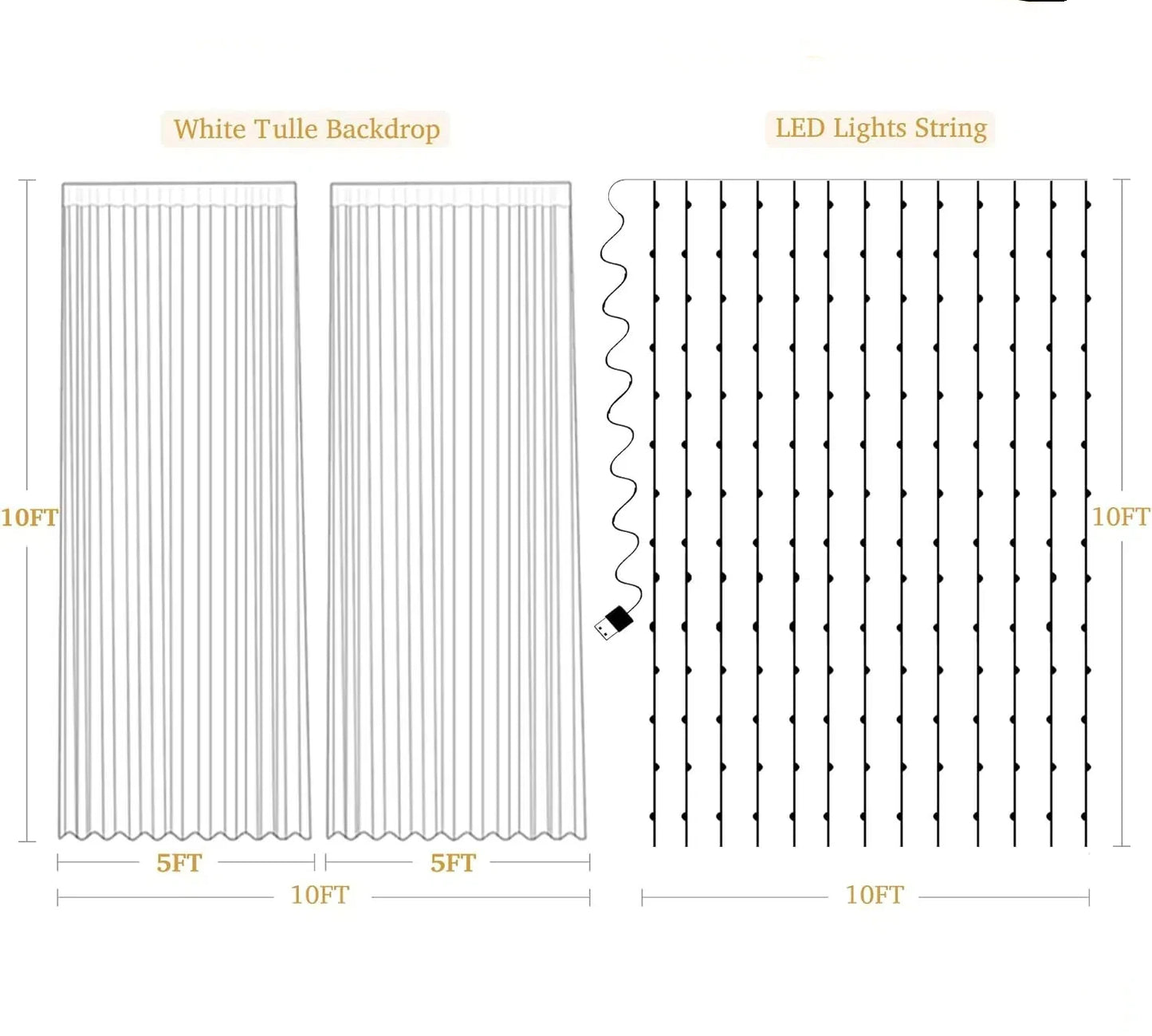Tulle Backdrop Curtains With String Lights For Wedding And Party