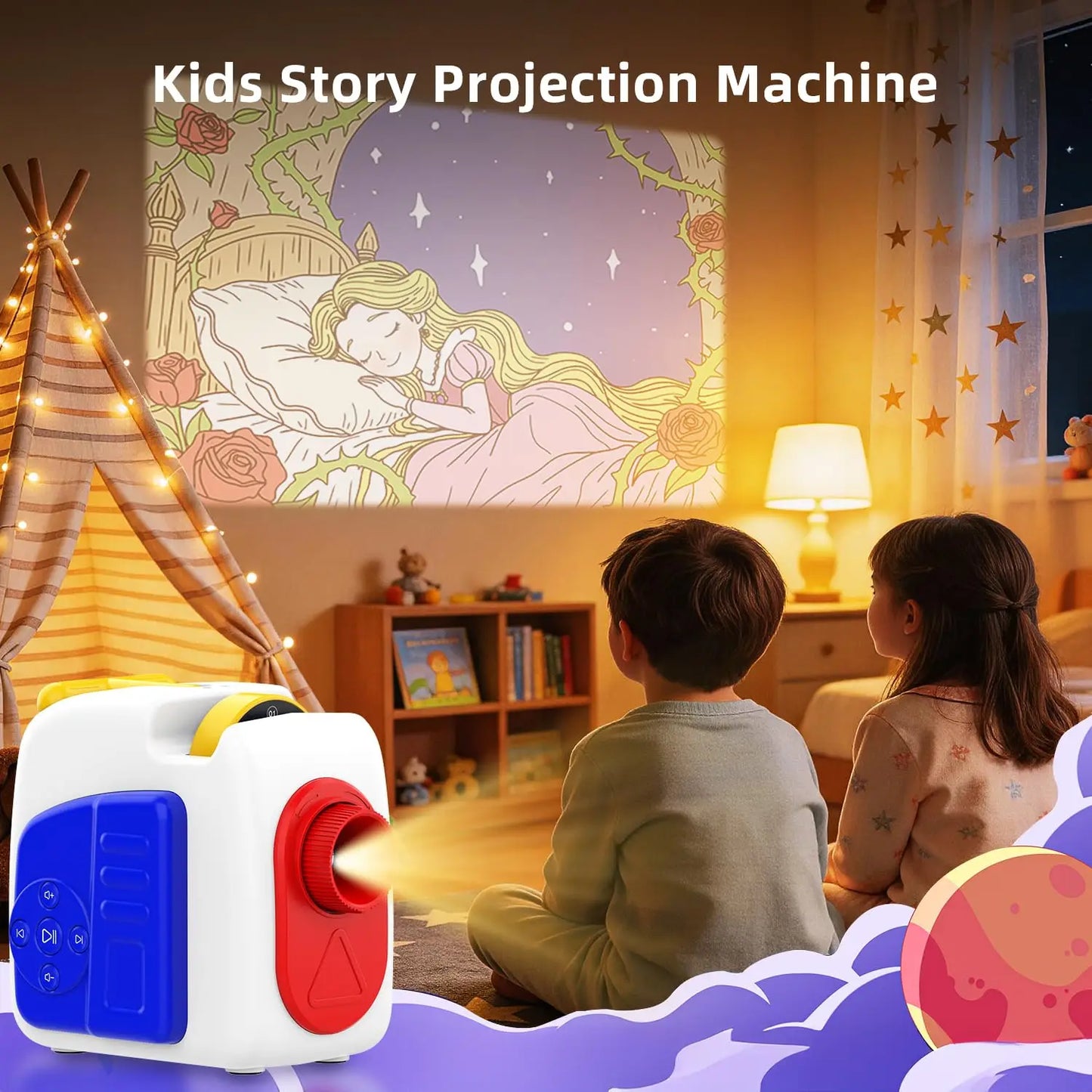 Galaxy Projector Planetarium Star Projectorm Bedtime Story Projector Kids 48 Story Cards Night Light Voice Narration Kids Adults Bedroom Decor Birthday Gifts