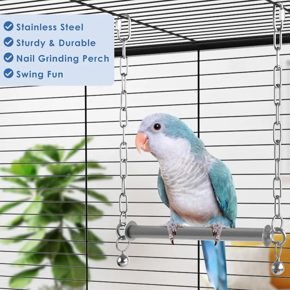 Large Bird Swing, Hanging Heavy Duty Parrot Swings Perches Stand Toys, Claw Grinding Birdcage Accessories for African Grey Cocka
