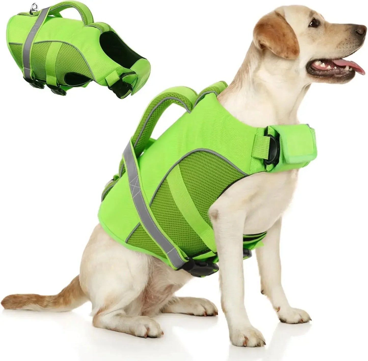 Durable Mesh Dog Life Jacket With Ergonomic Rescue Handle Tear‑Resistant Construction For Rough Water Use