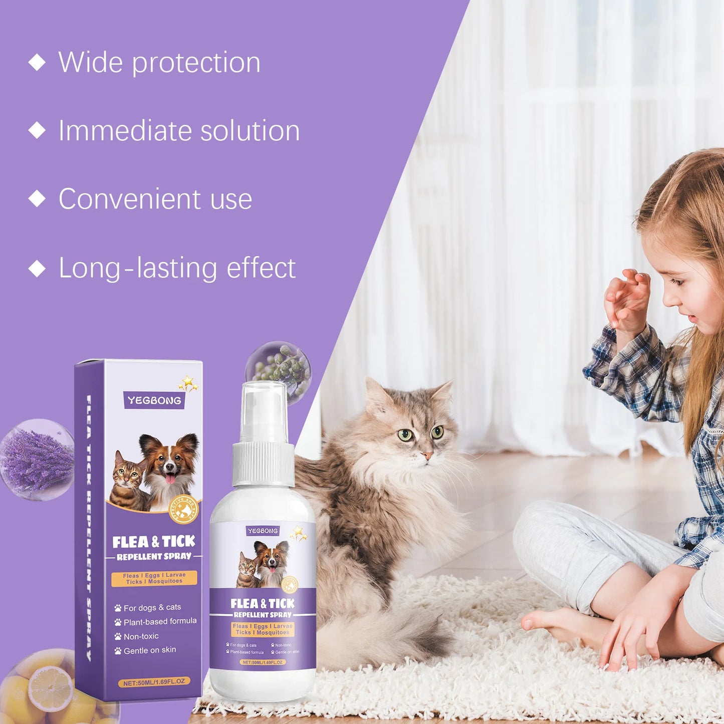 YEGBONG Pet Flea Repellent Spray for Dogs and Cats Natural