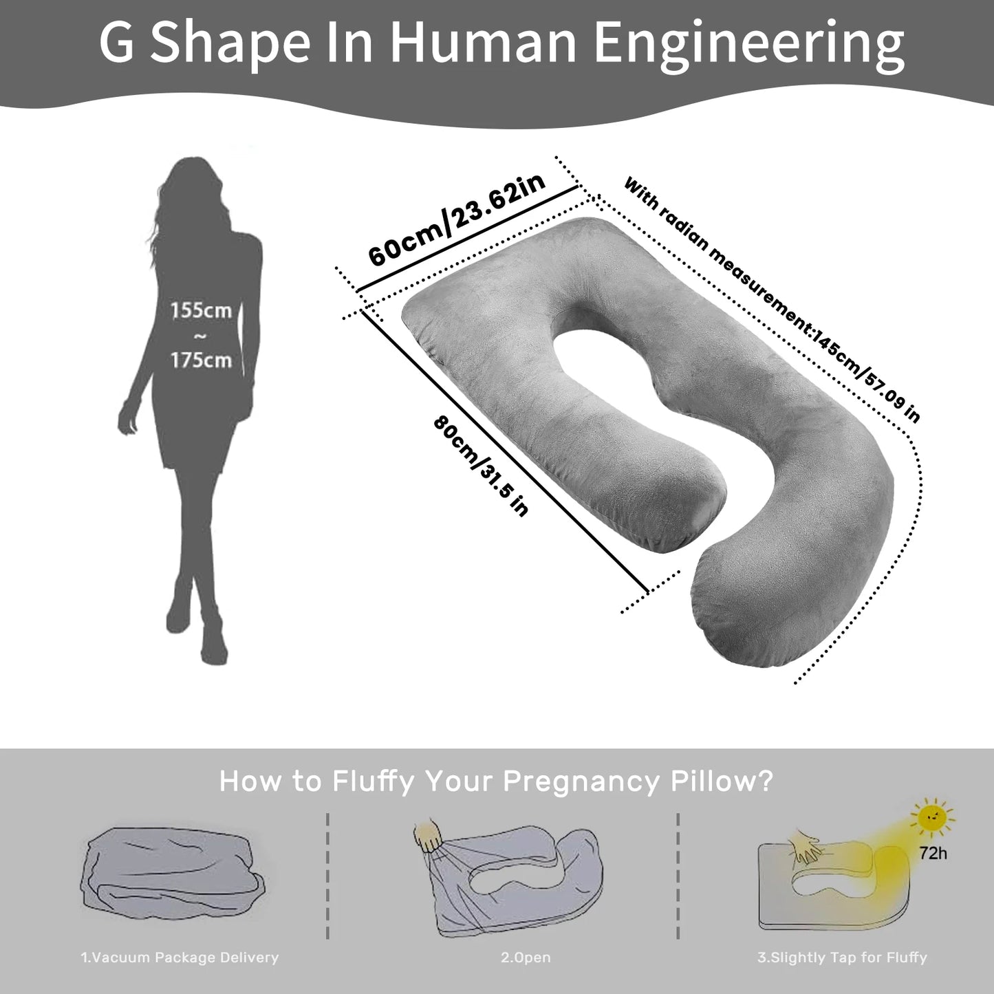 Detachable Maternity Pillow - G-Shaped Crystal Velvet Lumbar Support Cushion for Pregnant Side-Lying