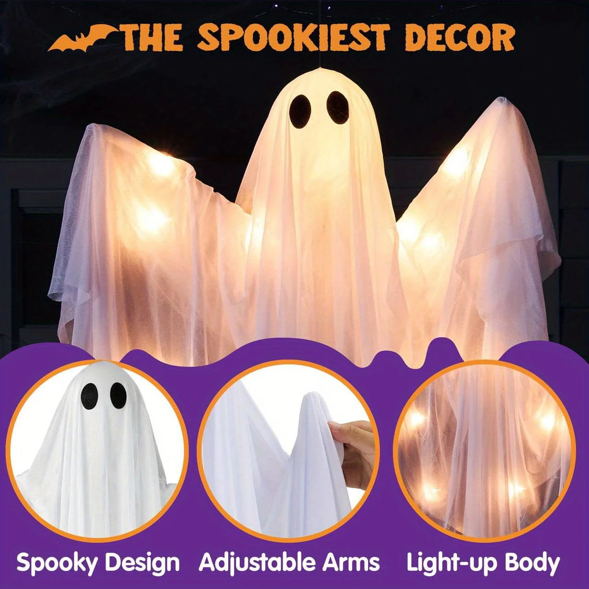 Halloween Hanging Ghost Decoration With Spooky LED Lights For Outdoor Yards