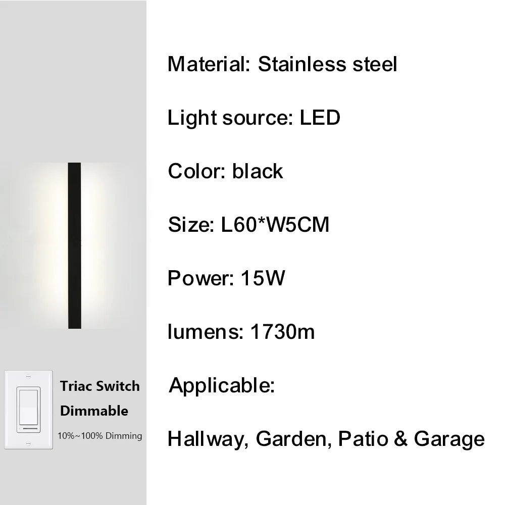 IISINUO Outdoor Porch Wall Light Dimmable Stainless Steel Sconce