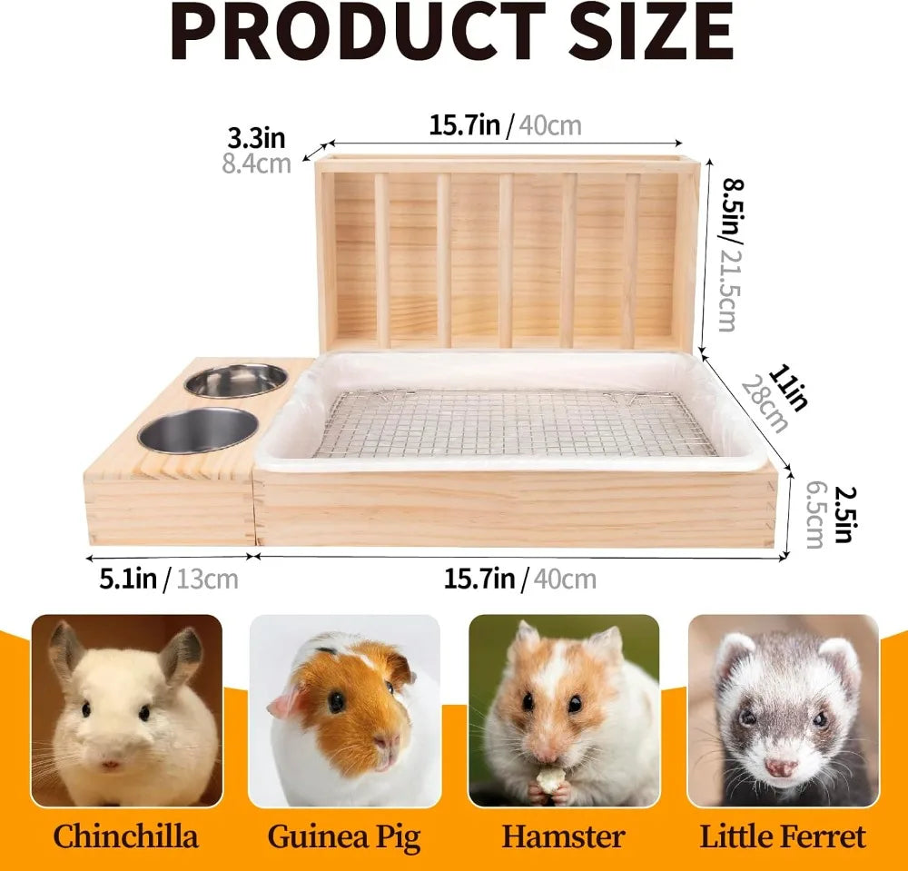 3 In 1 Rabbit Hay Feeder With Litter Box, Upgraded Wooden Hay Feeder Set For Guinea Pig Chinchilla Bunny, Quick Cleaning & Large Capacity