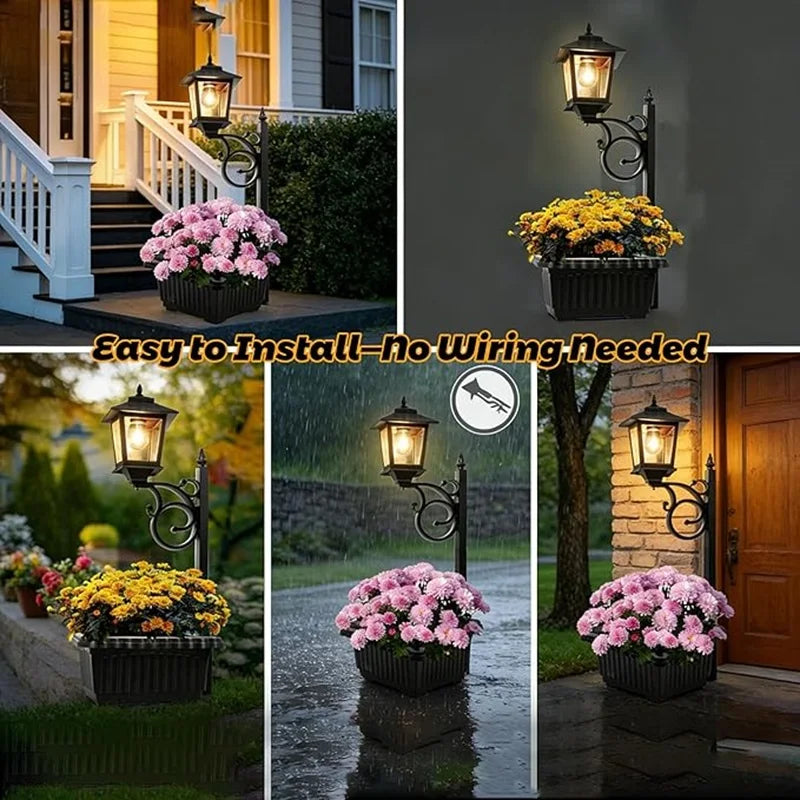 Outdoor Solar Street Light With Flower Pot Wall Mounted Freestanding