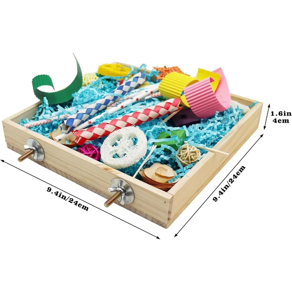 Bird Oranging Toys Box, Wooden Parrot Shredding Toys Box, Bird Chewing Toys, Birdcage Accessories, Suitable for Small Birds, Par
