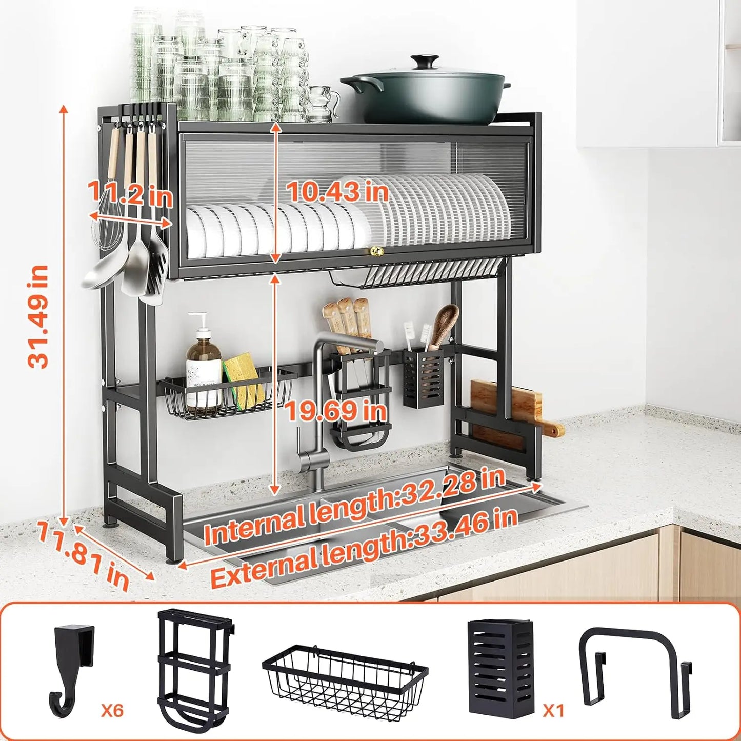 Over the Sink Stainless Steel 3 Tier Rack with Lid