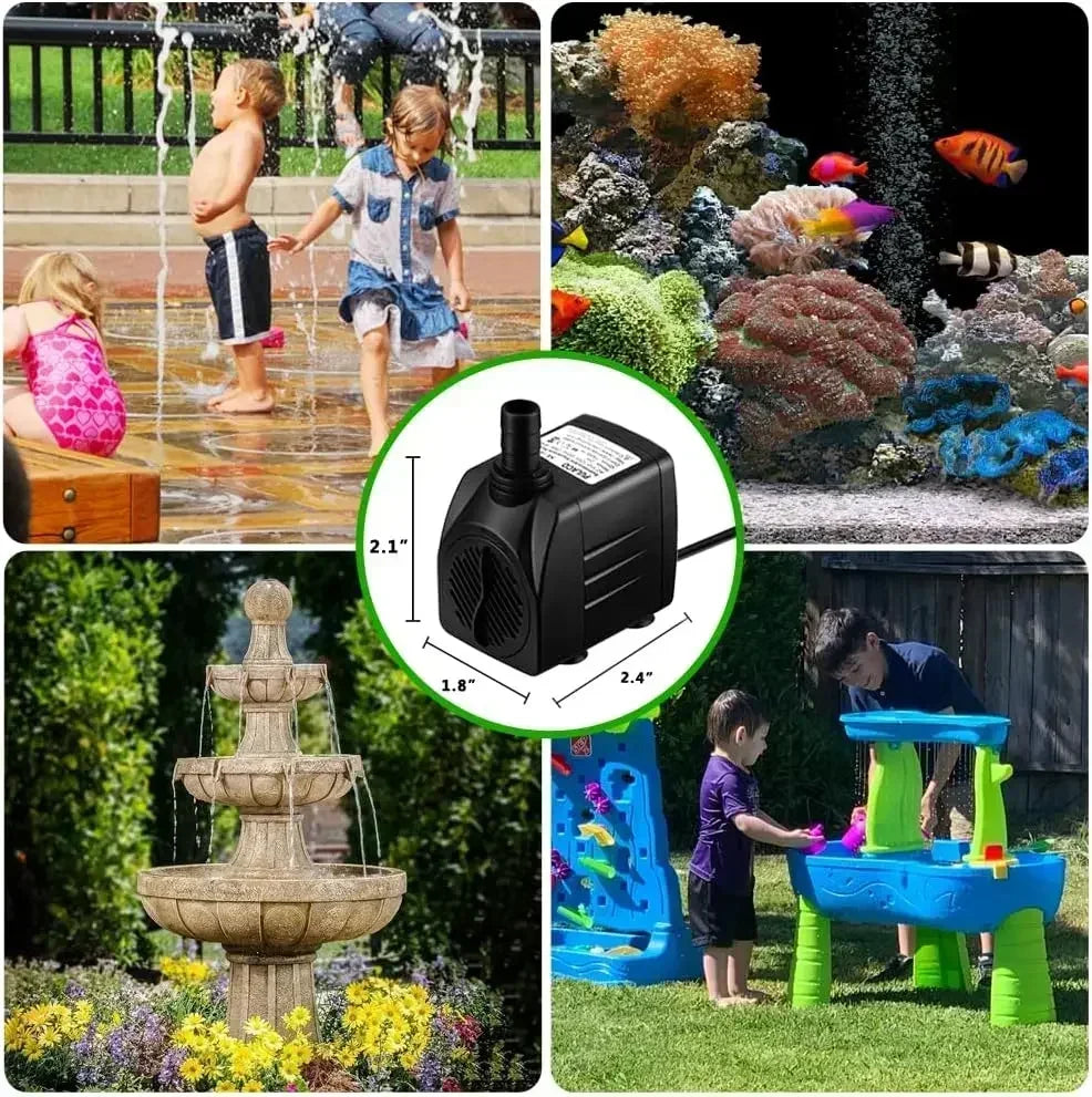 Small Submersible Pump (160GPH 10Watt), Ultra Quiet Fountain Pump (600L/H) with 3.3 ft Tubing for Aquariums, Pond Fountain, Wate