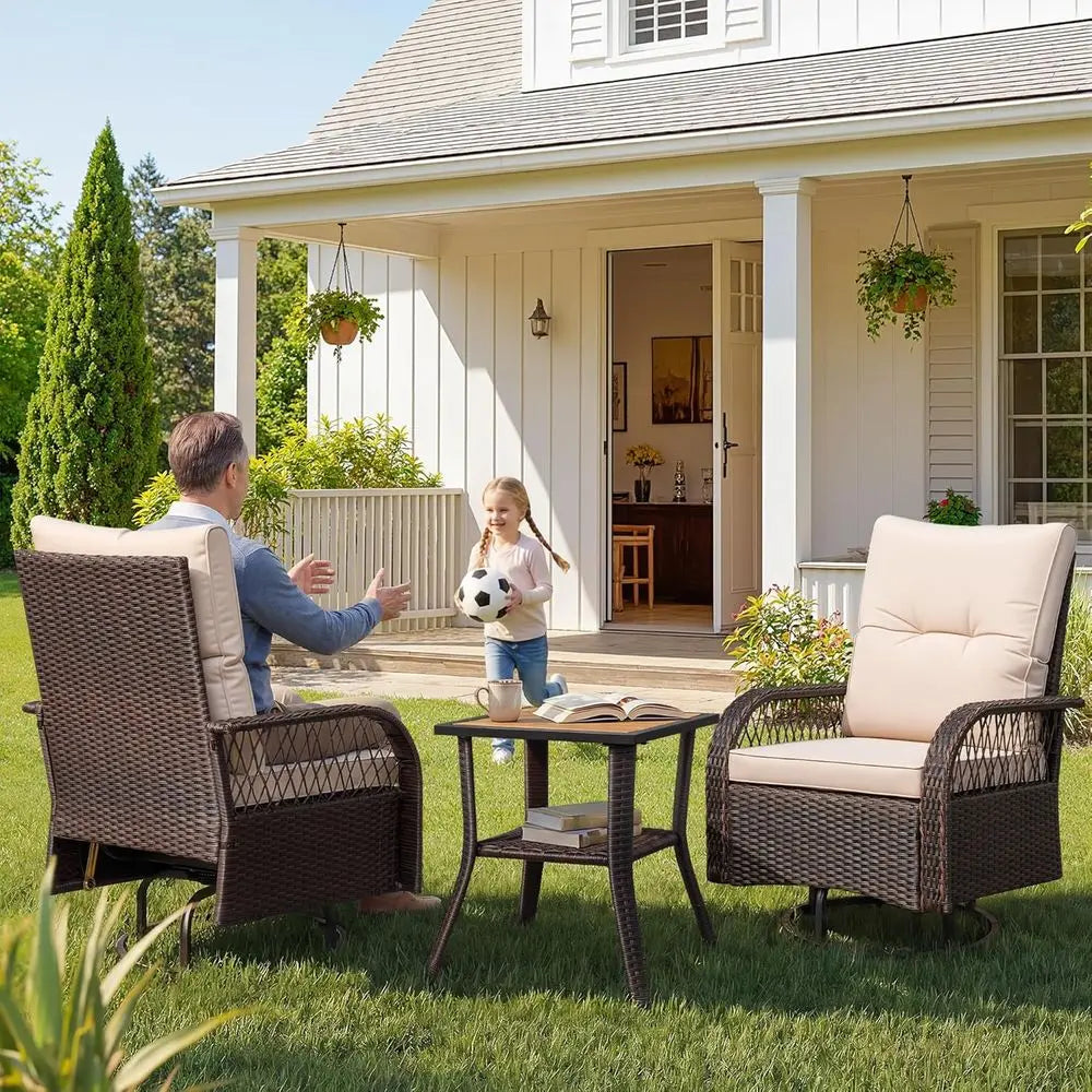 Outdoor Patio Furniture Set With Swivel Rocking Chairs And Table