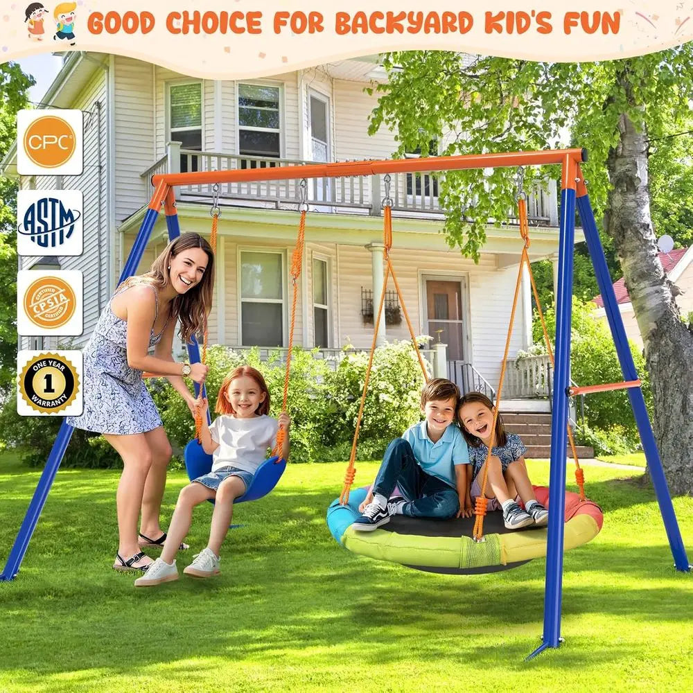 Heavy Duty Backyard Swing Set With Stand And Double Swing