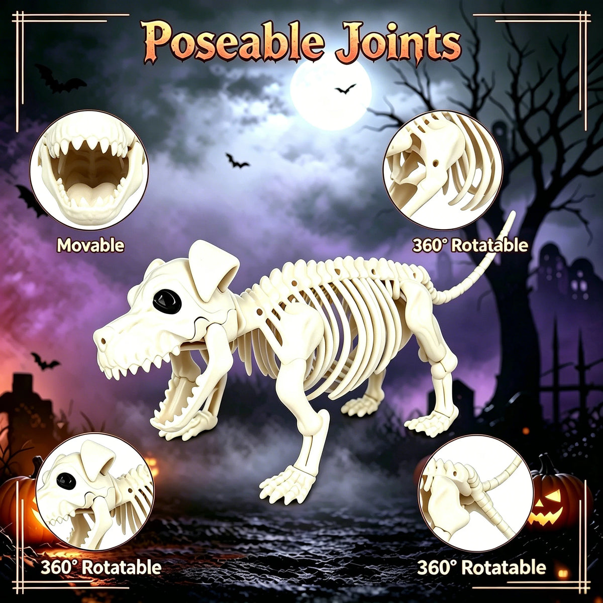 Posable Skeleton And Dog Halloween Cowboy Outdoor Decorations
