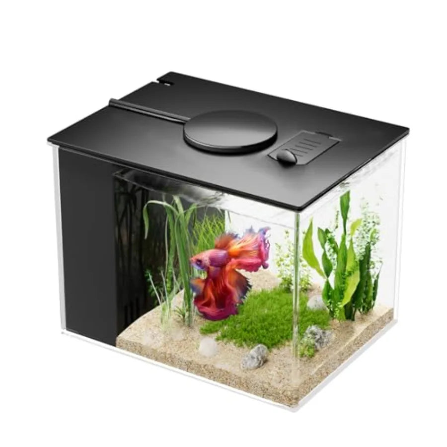 Betta Fish Tank 1 Gal 3.7L,Acrylic Nano Aquarium Kit With Water Filter Pump and LED Light, Ideal for Small Fish, Shrimp and Pla