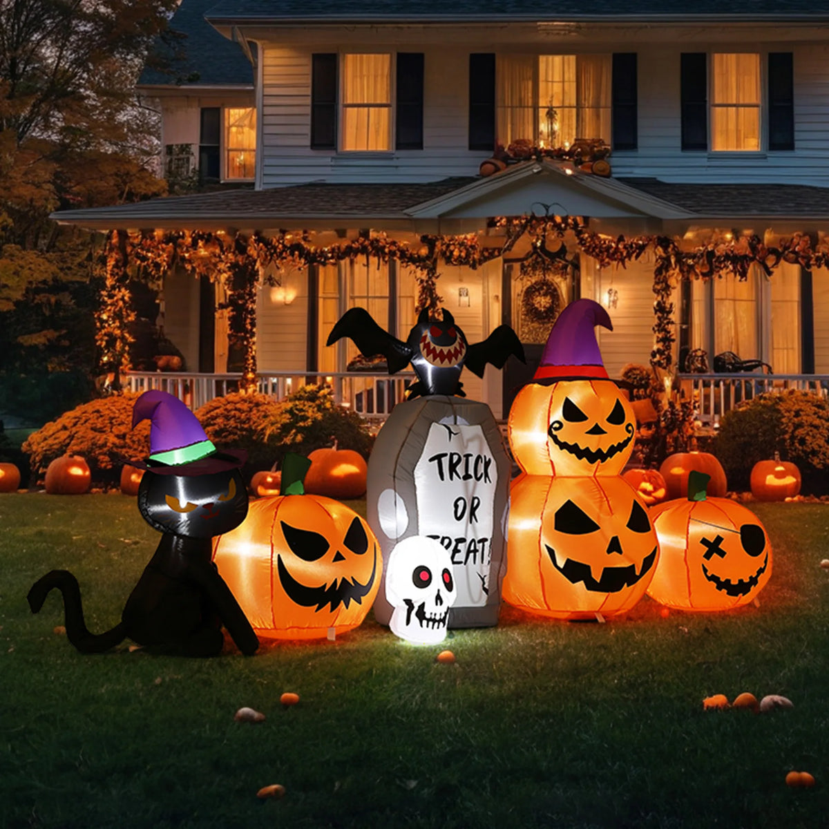 HiMISS Halloween Pumpkin Cat Tombstone Inflatable Yard Decor LED Lights