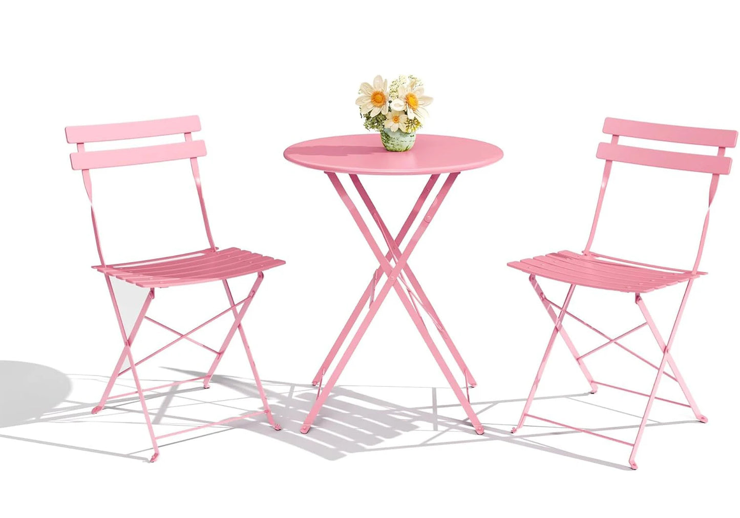 TWISTER.CK Three Piece Patio Bistro Set Folding Iron Table Chairs