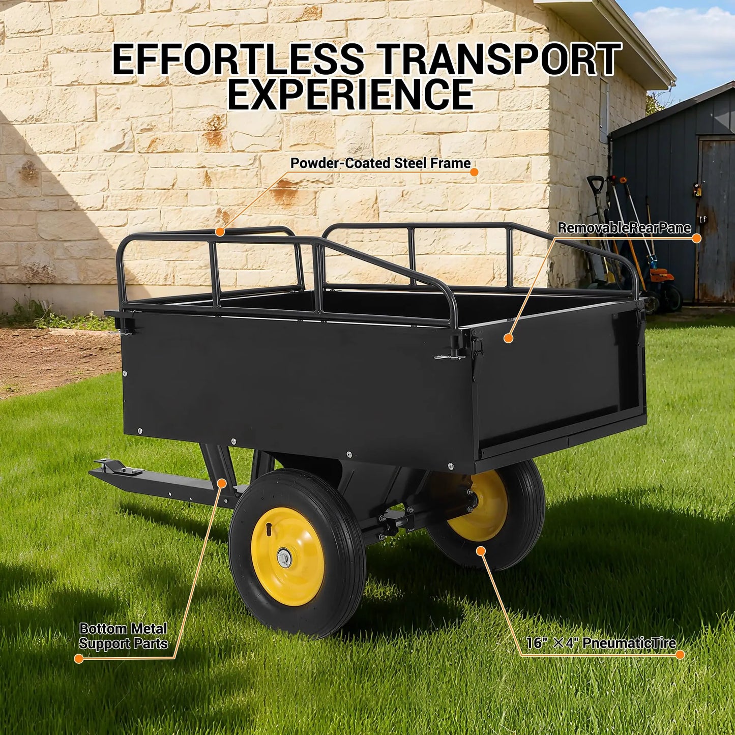 HiMISS Steel Dump Cart ATV Utility Trailer With Removable Sides
