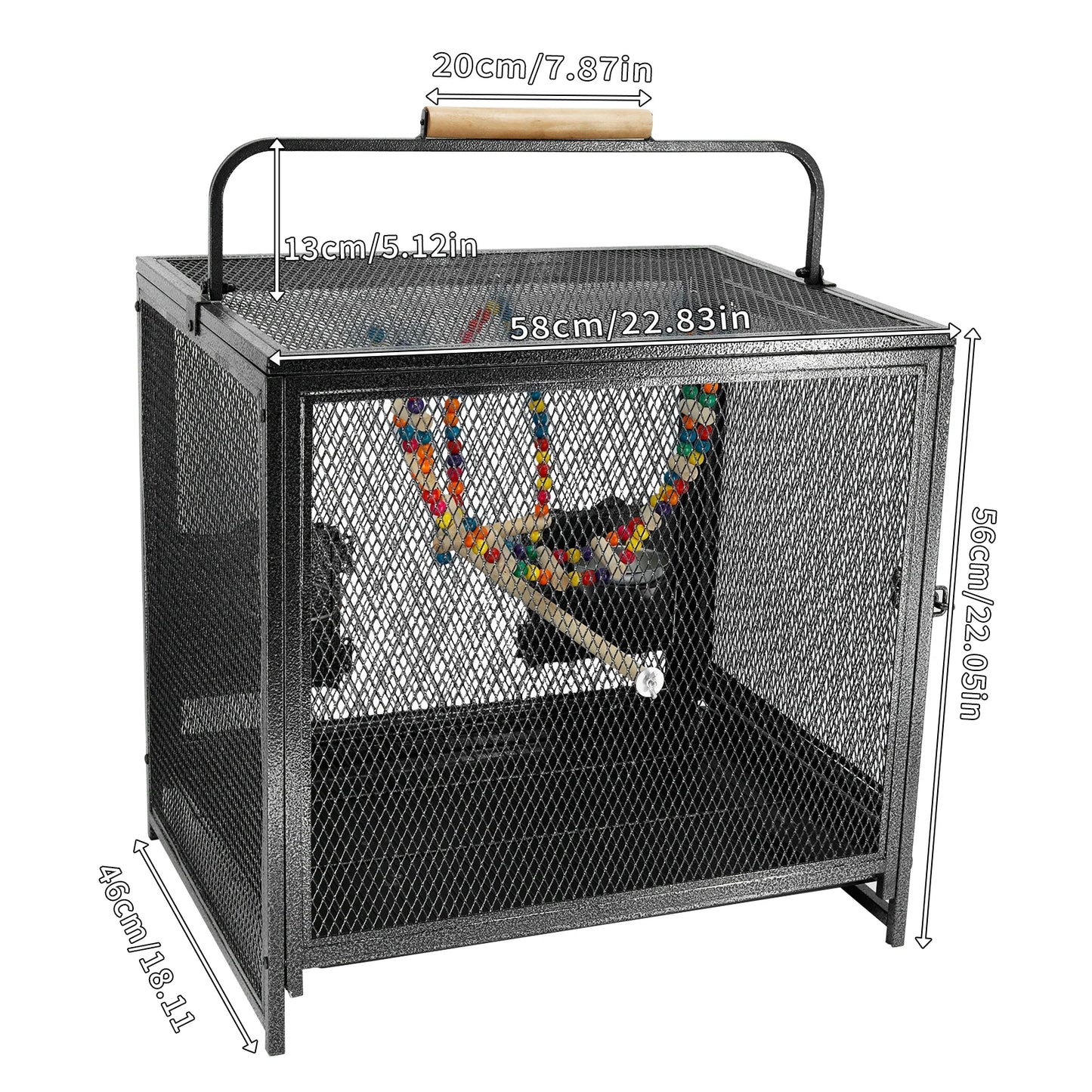 Wrought Iron Travel Bird Cage Parrot Carrier With Handle Perch