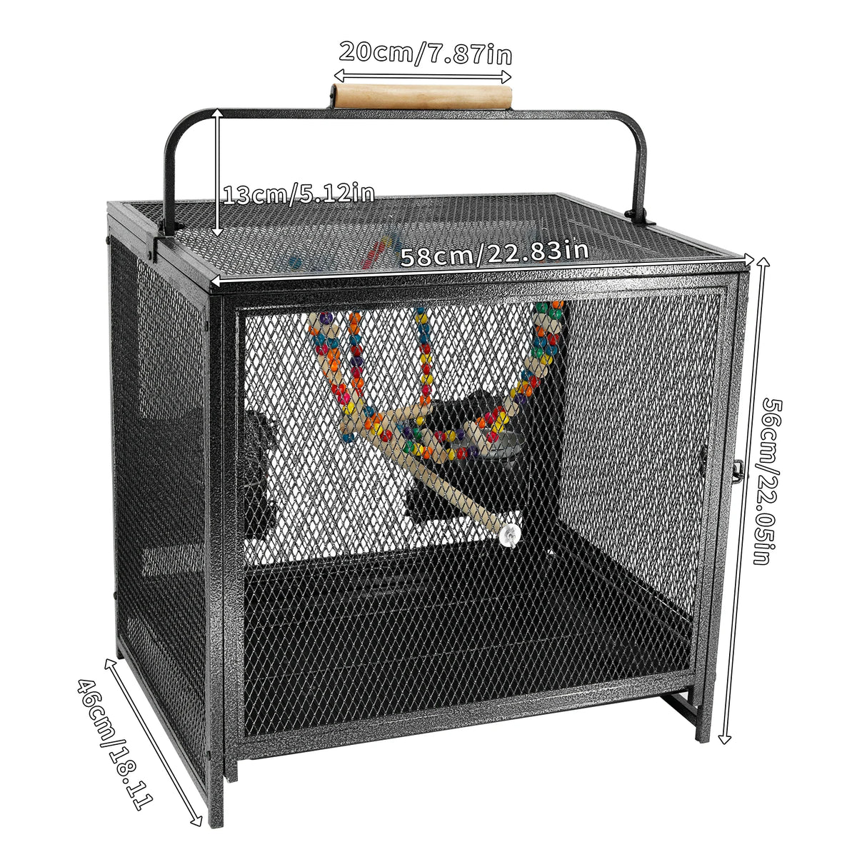 Wrought Iron Bird Travel Cage With Wooden Perch And Handle