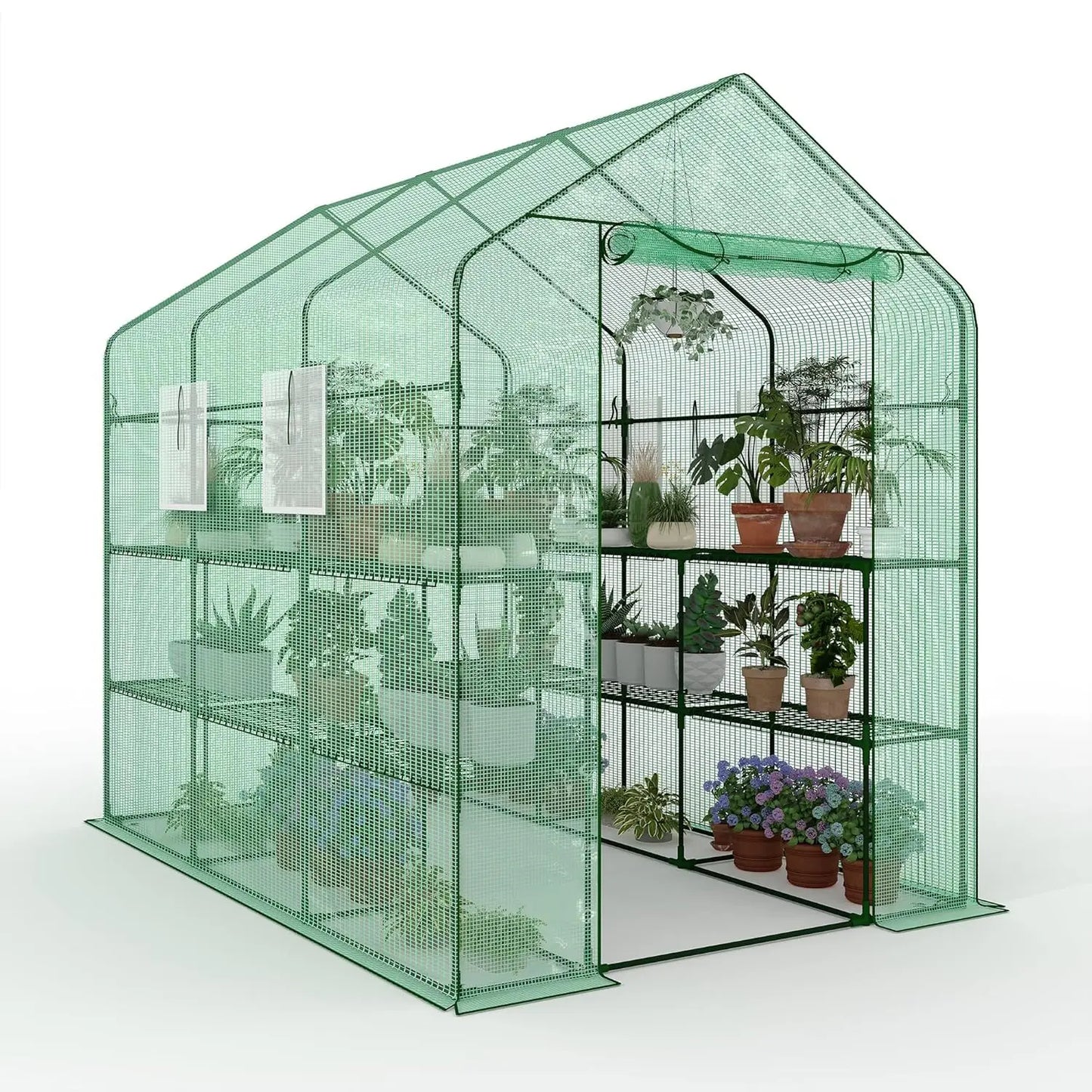 HiMISS Walk In Greenhouse With Eight Shelves And PE Cover