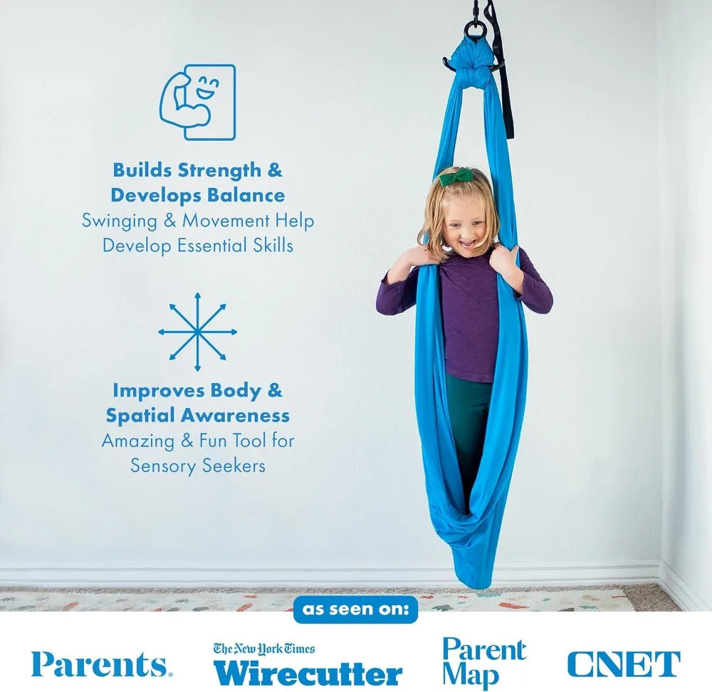 Sensory Swing for Kids & Adults - Holds 300lbs, Indoor Outdoor, Calming Effect, Durable Soft Fabric, Heavy Duty Hardware, Blue