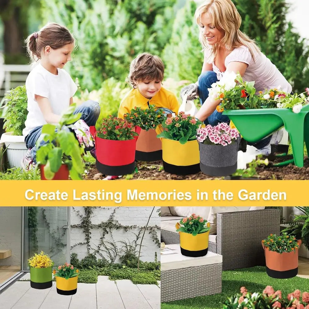 6 Pack Fabric Plant Pots With Handles For Outdoor Garden Planting