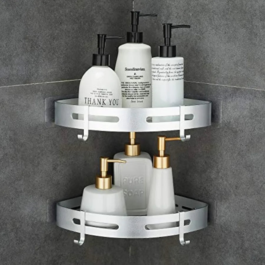 2 Tier Corner Shower Shelf Adhesive Wall Mounted Bath Organizer