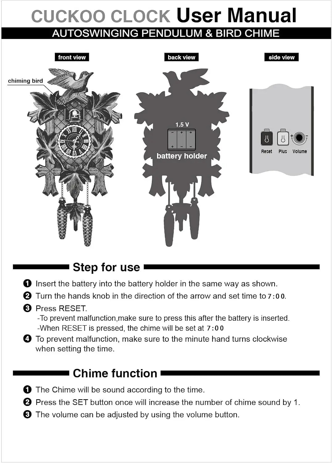 Traditional European Cuckoo Wall Clock With Alarm For Home Decor