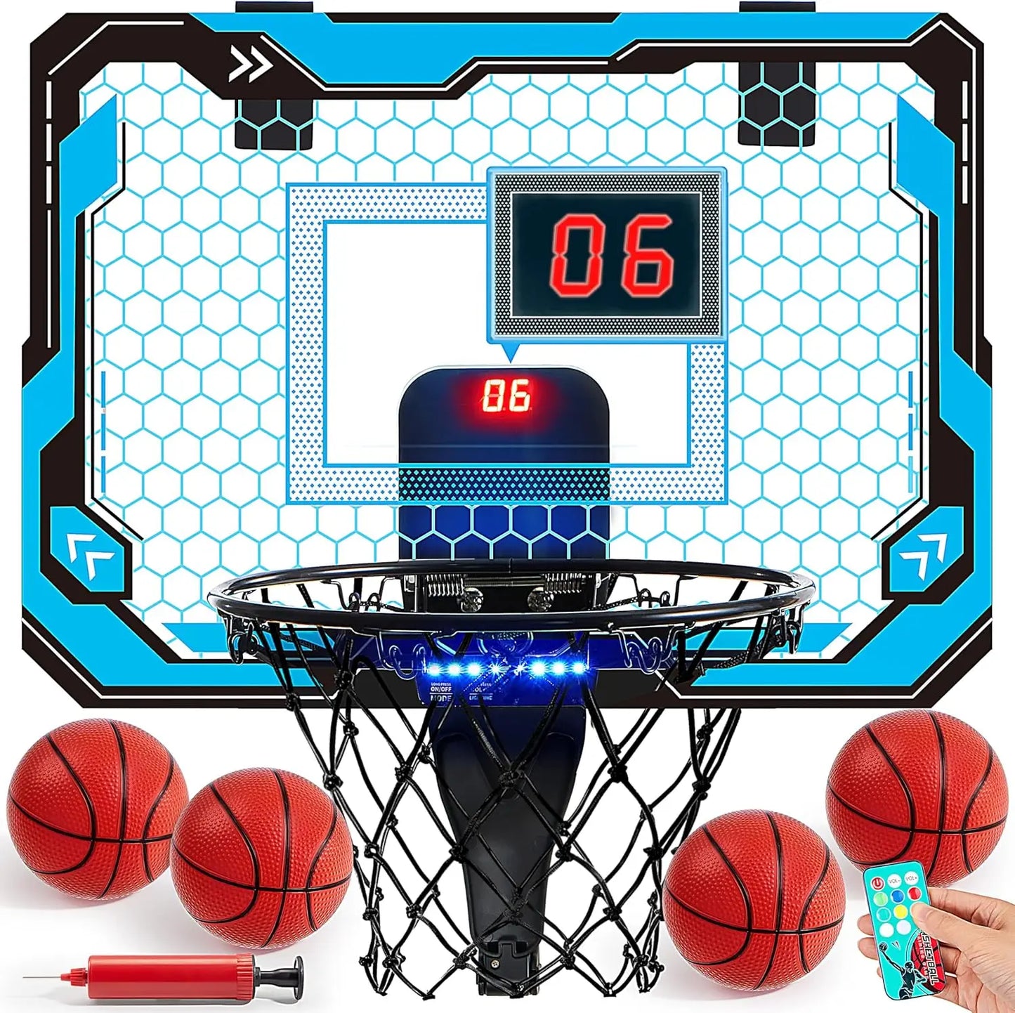 Joyfy Mini Indoor Basketball Hoop Light Up Over Door With 4 Balls