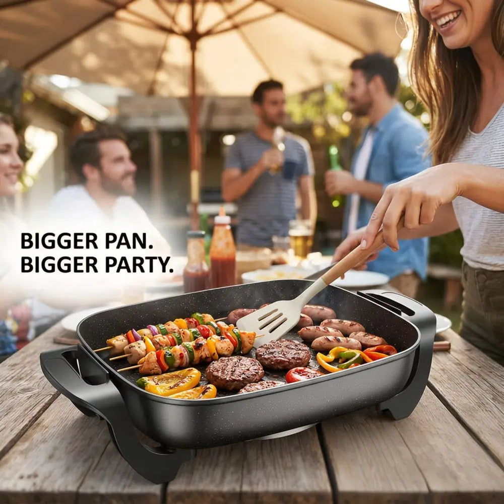 Aoran 16 Inch Family-Sized Electric Skillet, Non-Stick Electric Griddle With Tempered Glass Lid & Steamer Insert, Perfect For B