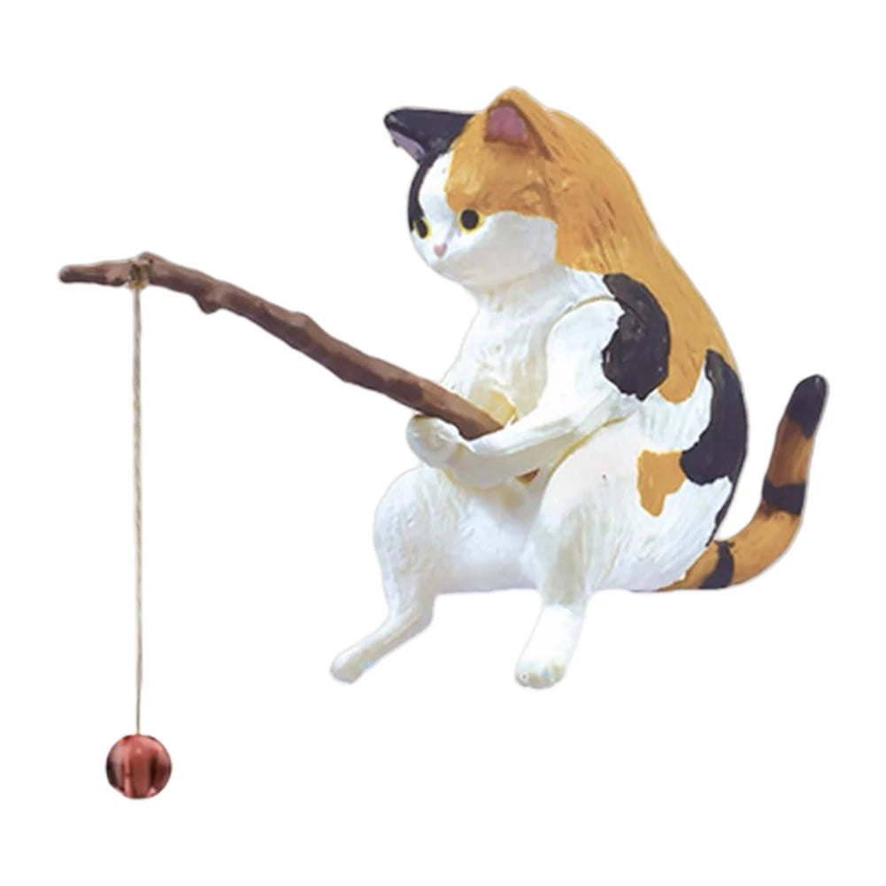Sikiwind Cute Fishing Cat Figurine Sitting Cat Aquarium Ornament