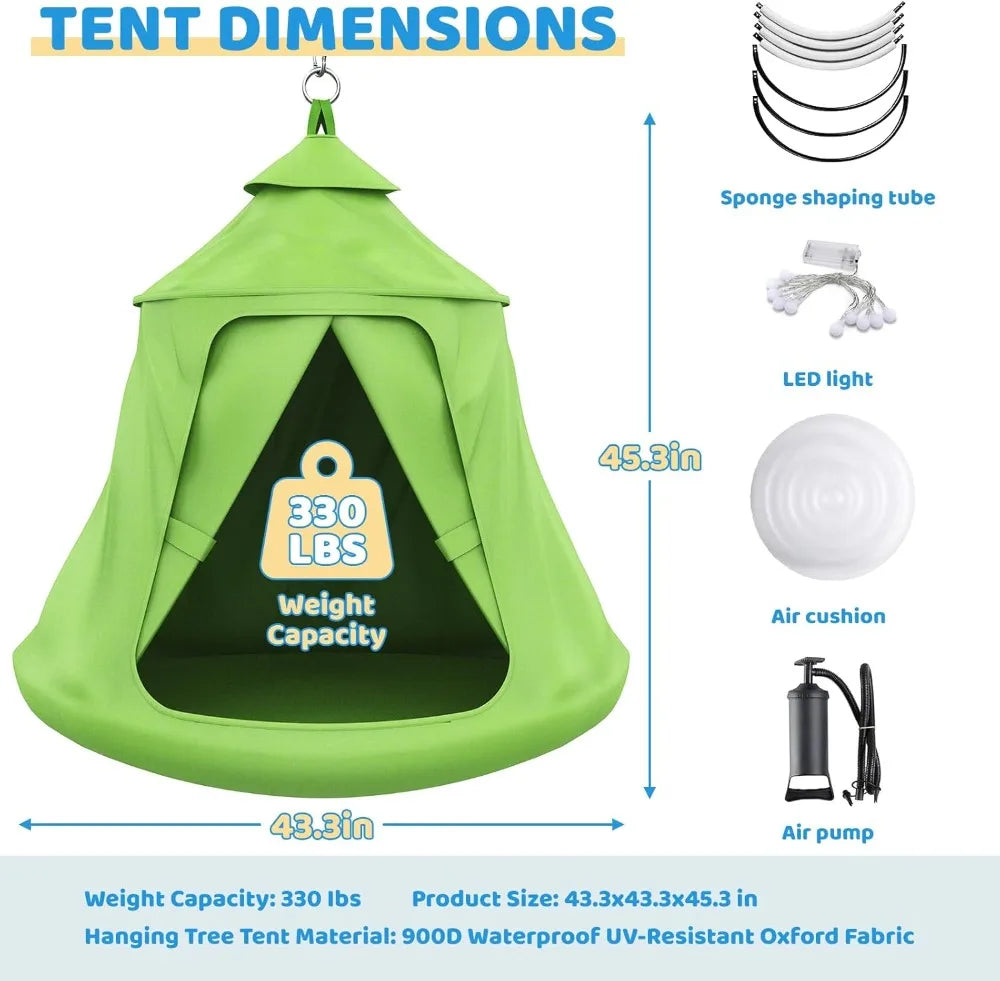 X-Shaped Swing Frame with Tent Swing, Sensory Swing & Hammock Chair, 330 lbs Capacity, Rainbow Lights, Indoor/Outdoor (Green)