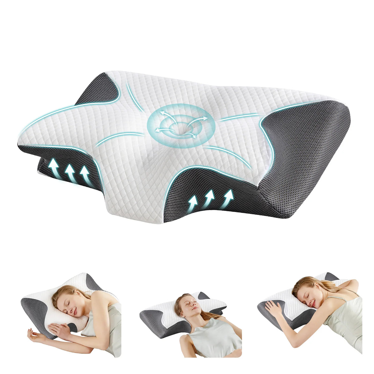 JHK Ergonomic 23.6" Largex13.8" Wide Cervical Neck Pillow Memory Foam Pillow with Cooling Pillowcase Cervical Contour Pillows