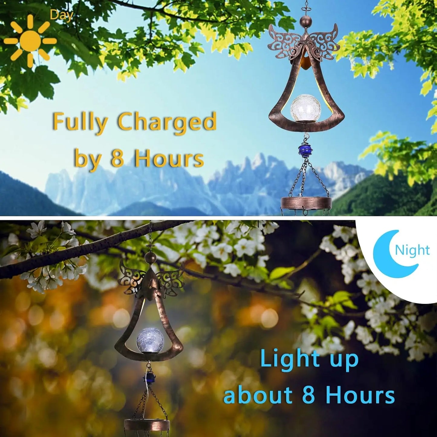 Solar Wind Chime With Crackle Glass Ball LED Lights