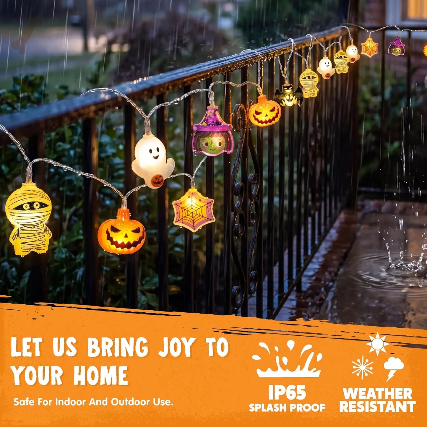 19.7FT 30 LED Halloween String Lights with Ghost & Pumpkin 3D Designs, Battery Operated Timer & 8 Lighting Modes, Spooky Indoor Outdoor Halloween Decorations for Party Yard Porch Patio