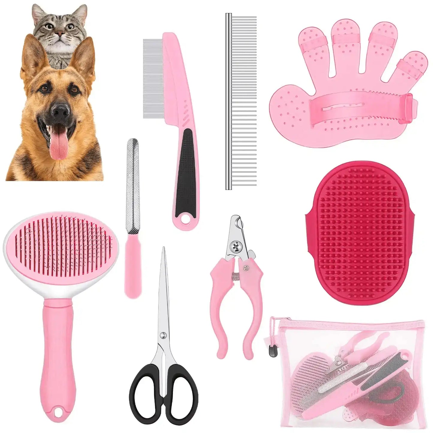 9-Piece Dog Grooming Kit With Deshedding Slicker Brush And Clippers