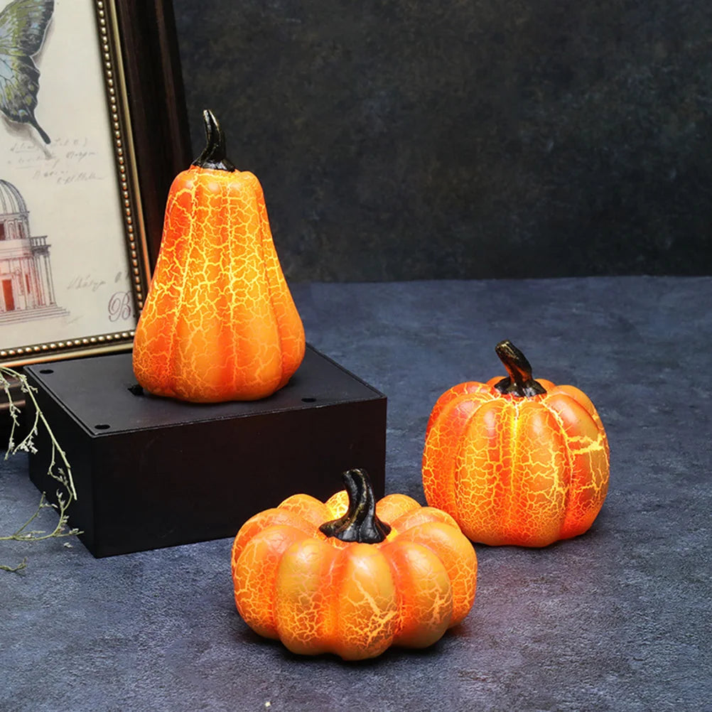 10Pcs LED Halloween Pumpkin Lantern Resin Pumpkin Lamp Multiple Shapes Halloween Dress Up Props Resin Pumpkin Lamp