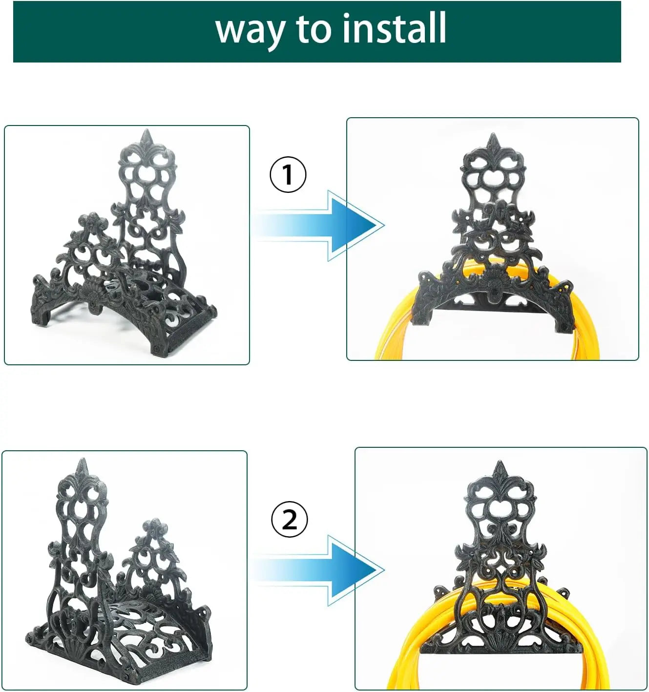 Heavy Duty Cast Iron Garden Hose Holder Wall Mounted Emblem
