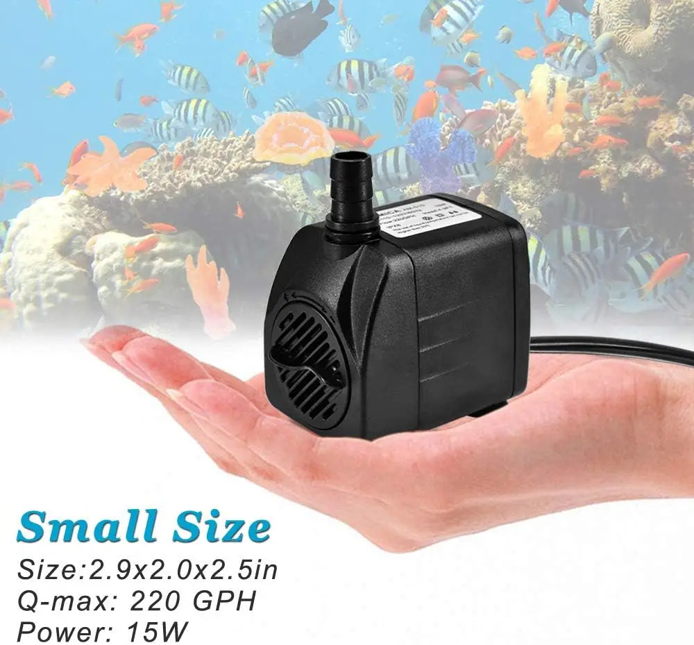 220GPH Ultra Quiet Fountain Pump (15W 800L/H), Small Submersible Pump for Pond, Water Feature, Aquariums, Fish Tanks, Hydroponic