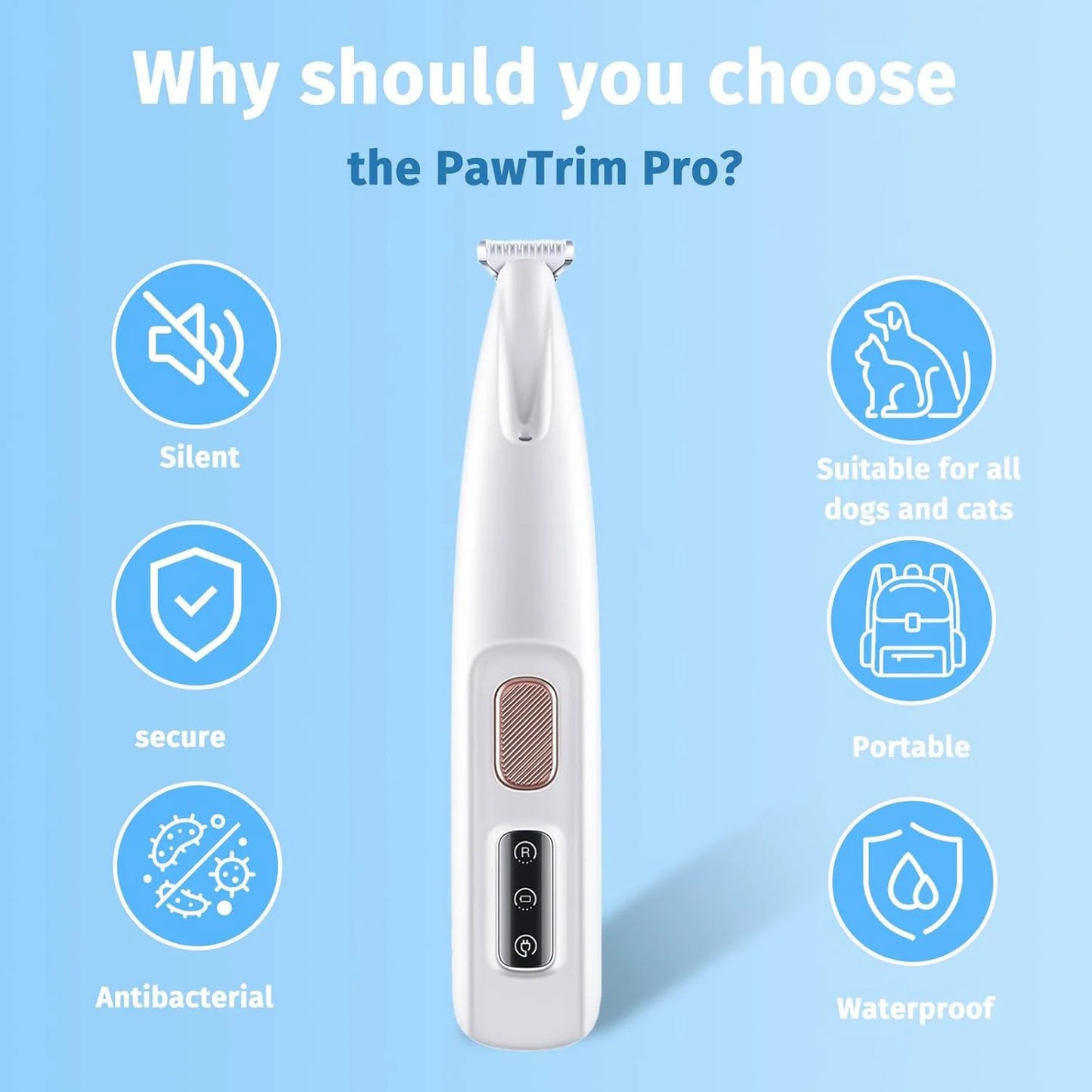 Cat And Dog Paw Trimmer Rechargeable Grooming Clippers With LED Light 18mm Blade