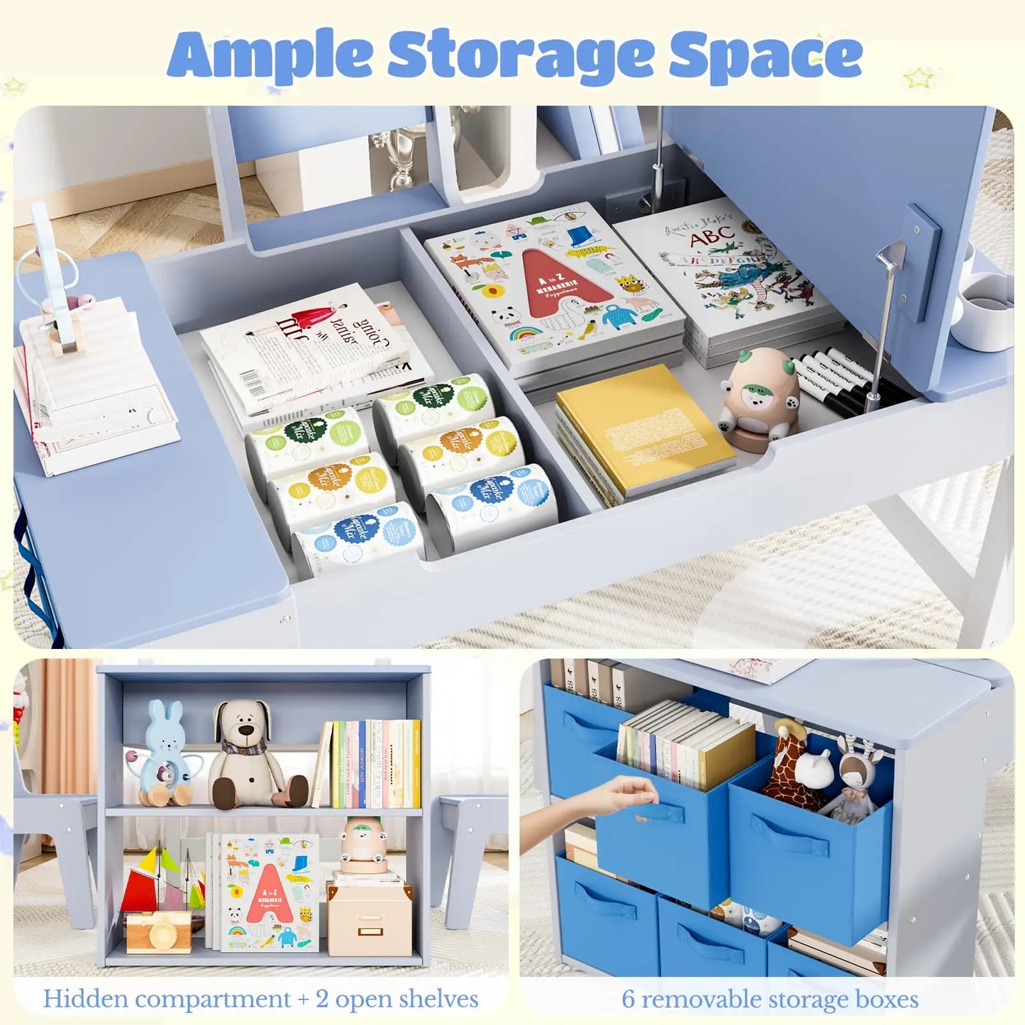 Modern Wooden Childrens Table With Storage And Two Chairs