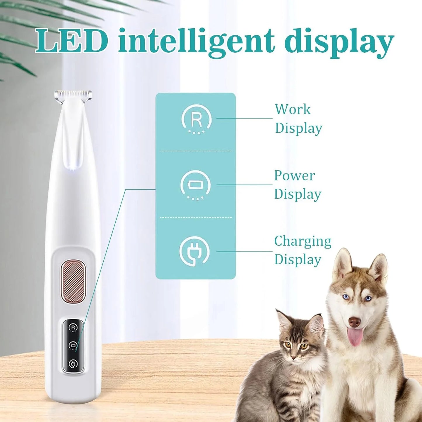 Cat And Dog Paw Trimmer Rechargeable Grooming Clippers With LED Light 18mm Blade
