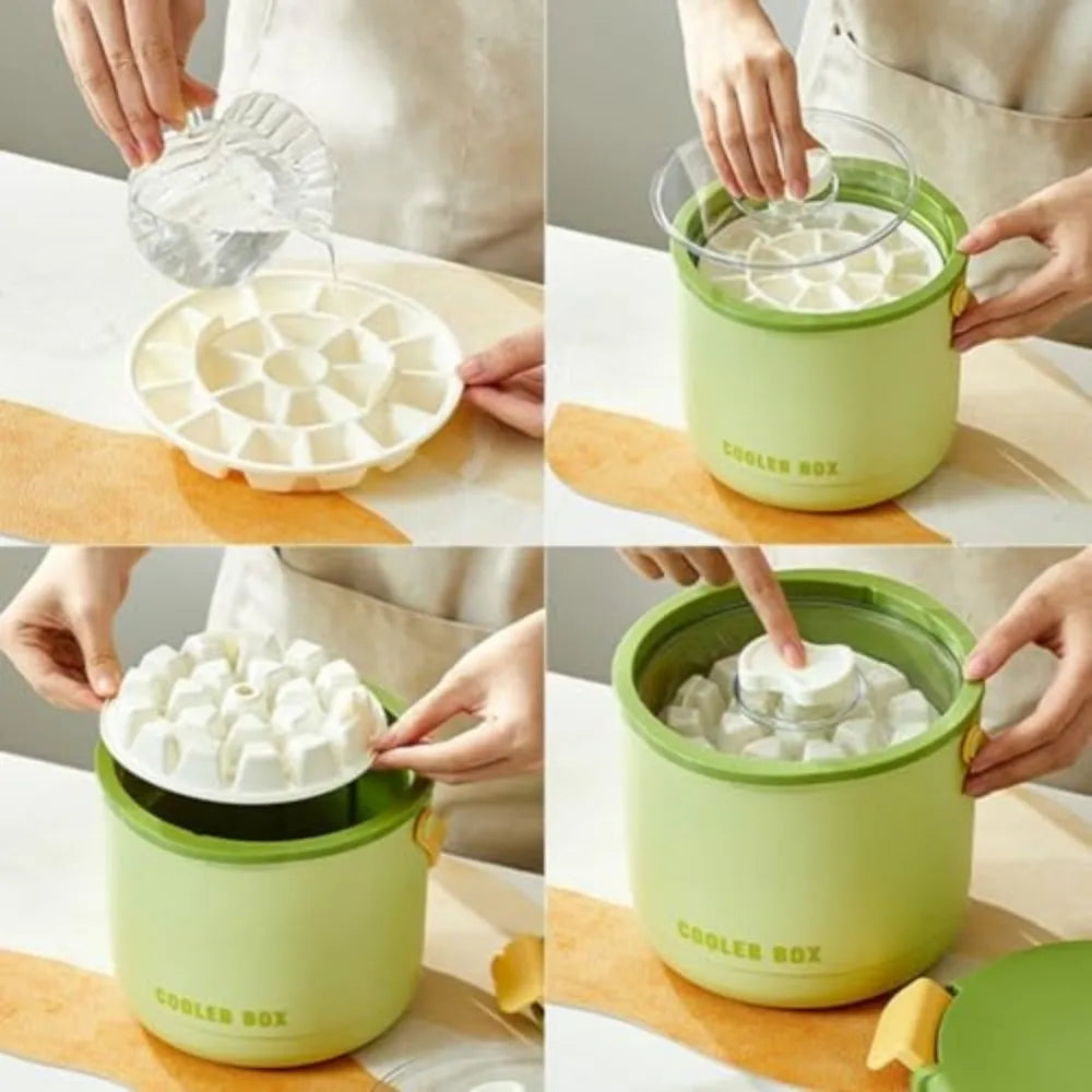 Reusable Silicone Ice Cube Tray With Lid And Storage Bin